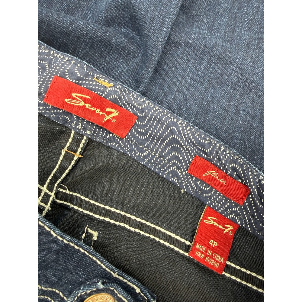 Seven7 Jeans Women 4P Blue Flare Mid Rise Contrast Stitch Stretch Denim - Picture 3 of 11